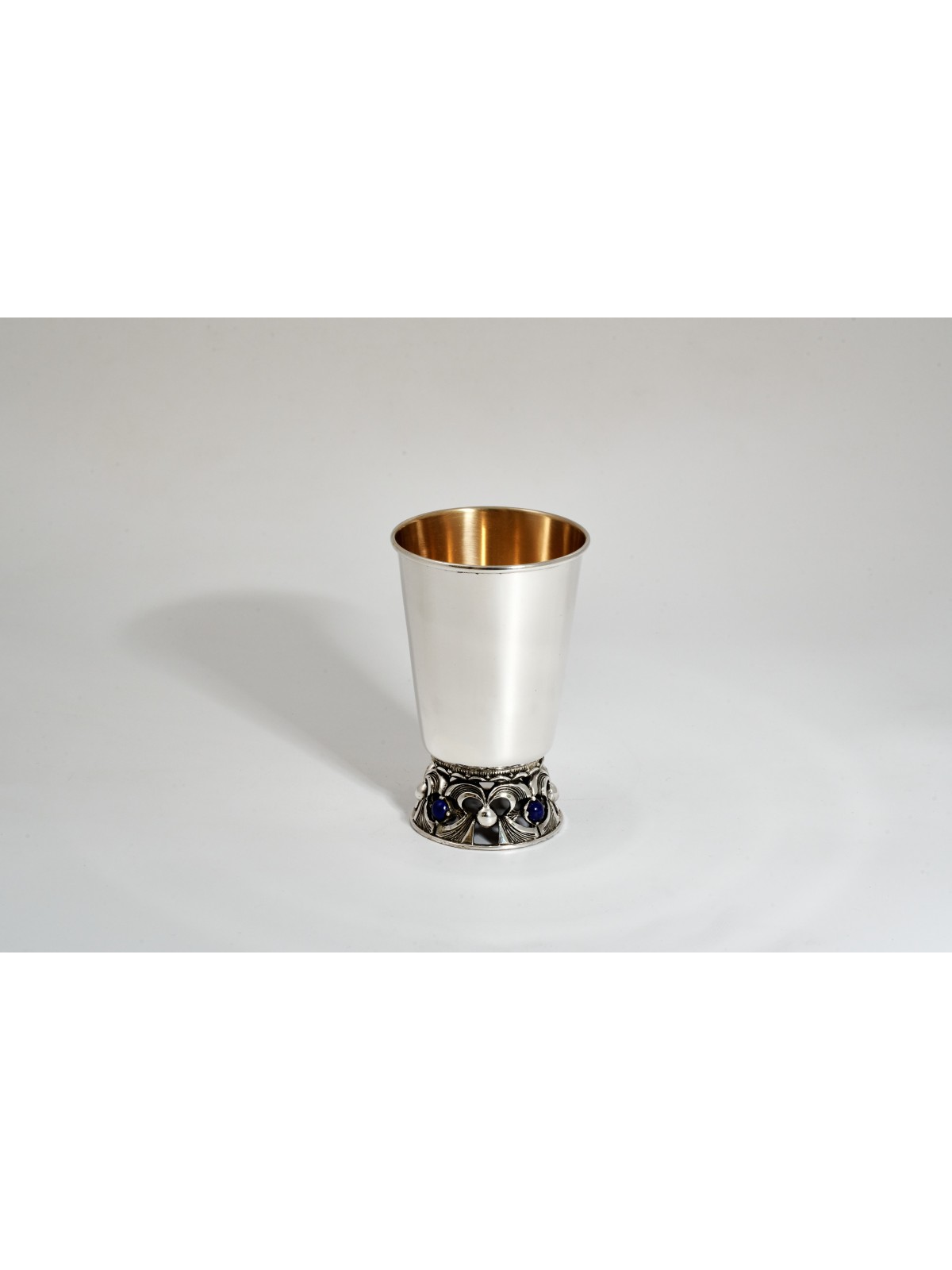 Silver Kiddush Cup Plate with Hand-Set Lapis Stone , Tu B'Av Gifts , I