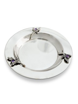 Plaque En Argent Avec Feuilles D'argent Et Améthyste Naturelle , Cadeaux Tu B'Av , I