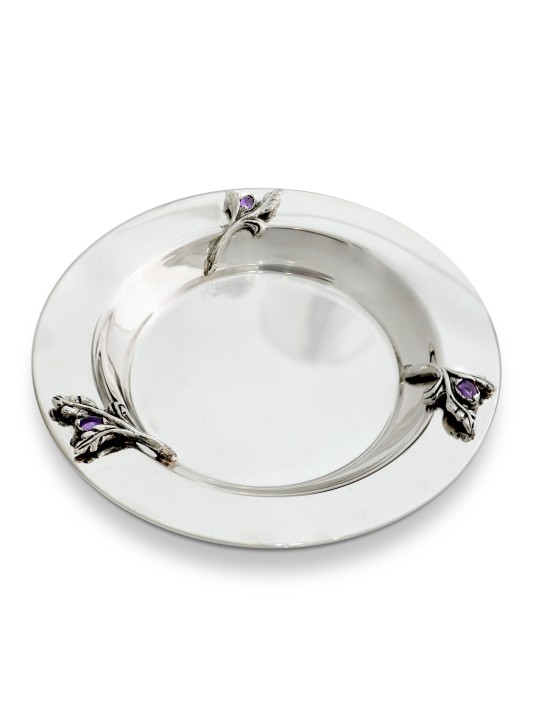 Plaque En Argent Avec Feuilles D'argent Et Améthyste Naturelle , Cadeaux Tu B'Av , I