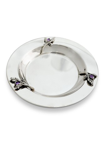 Plaque En Argent Avec Feuilles D'argent Et Améthyste Naturelle , Cadeaux Tu B'Av , I