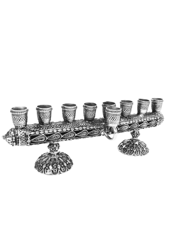 Traditional Filigree Hanukkiah with Shabbat Candle , Passover Gifts ,
