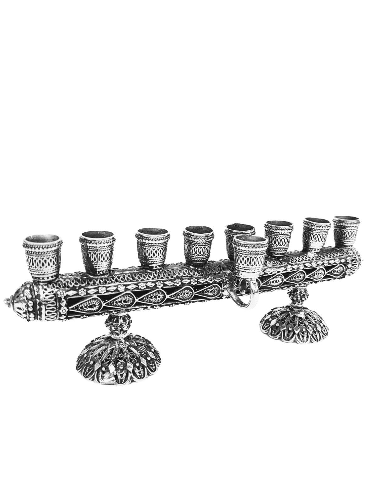 Traditional Filigree Hanukkiah with Shabbat Candle , Passover Gifts ,