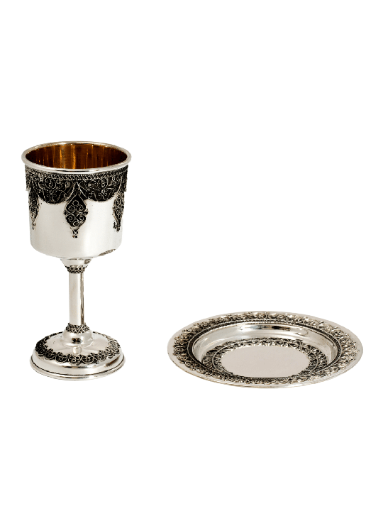 Plaque de Kiddush en filigrane yéménite Sterli fabriqué à la main, cadeaux Tu B'Av, I
