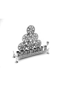 Old Fashioned Circles Filigree Silver Hanukkiyah w , Tu B'Av Gifts , I