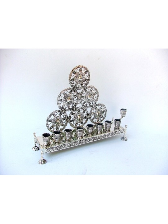 Cercles à l'ancienne filigrane argent Hanukkiyah w , Cadeaux Tu B'Av , I