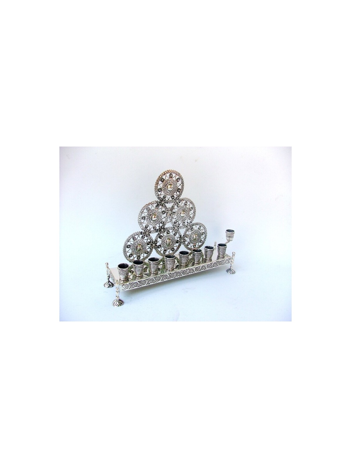 Old Fashioned Circles Filigree Silver Hanukkiyah w , Tu B'Av Gifts , I
