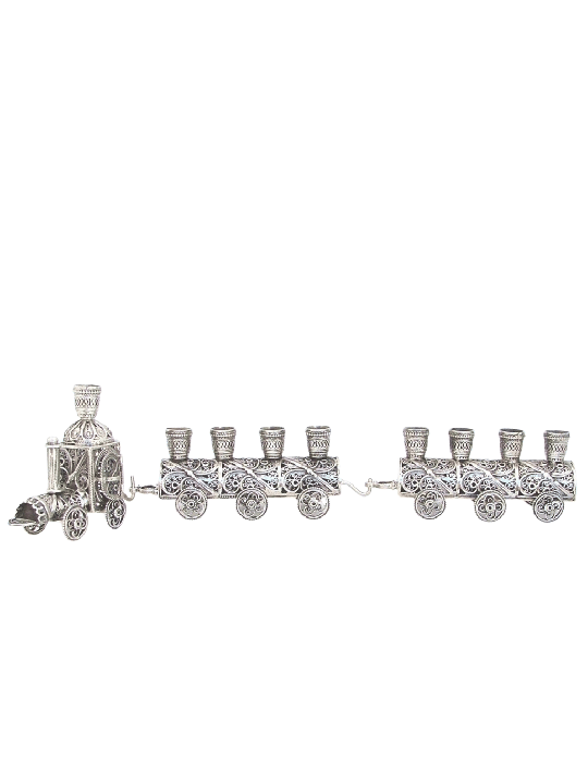 Small Train Hanukkah Menorah , Sterling Silver Judaica , Israeli Judai
