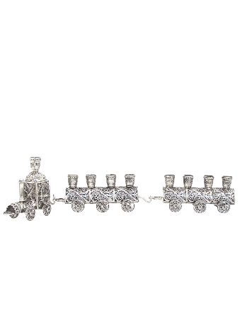 Small Train Hanukkah Menorah , Sterling Silver Judaica , Israeli Judai