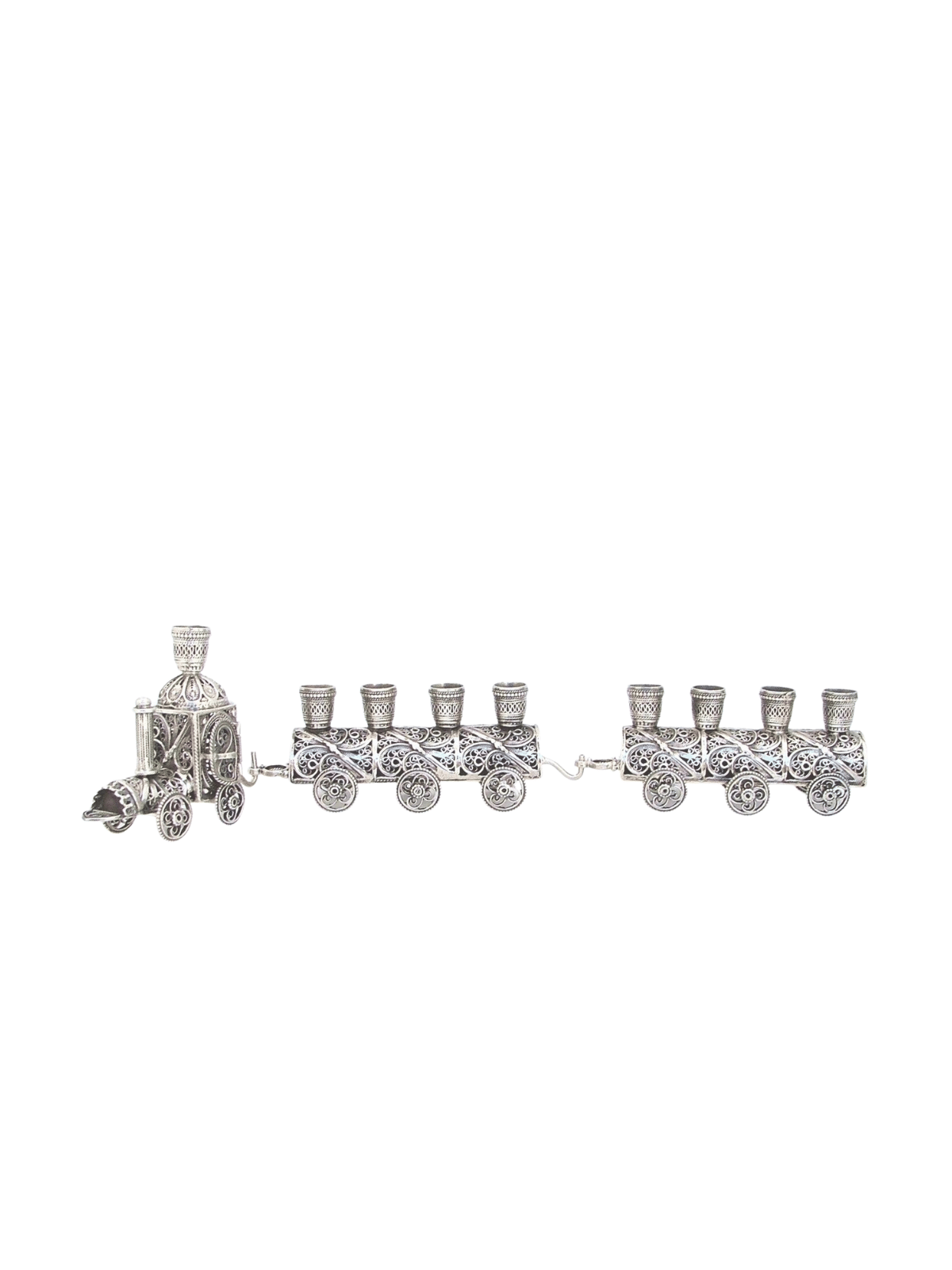 Small Train Hanukkah Menorah , Sterling Silver Judaica , Israeli Judai