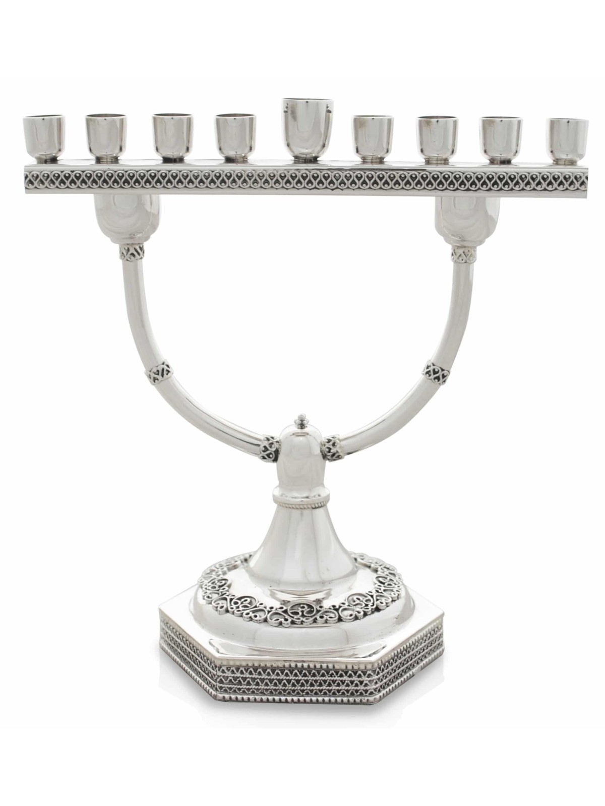 Menorah & Shabbat Candlesticks with Yemenite Filig , Sterling Silver C