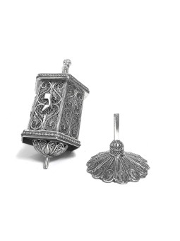 Énorme argent sterling Hanukkah Filigree Dreidel Wit , Dreidels , Israël