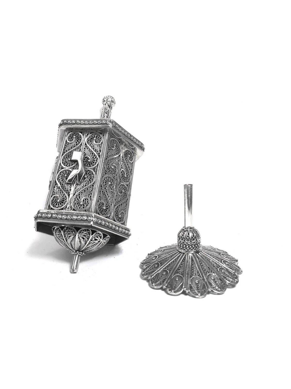 Énorme argent sterling Hanukkah Filigree Dreidel Wit , Dreidels , Israël