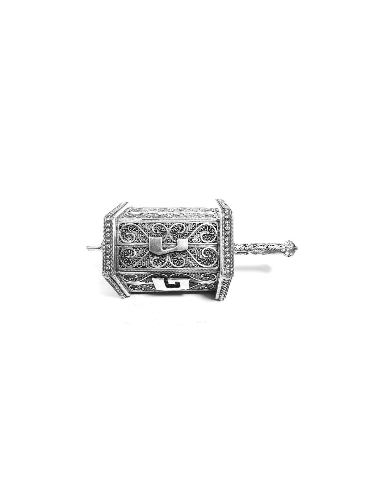 Énorme argent sterling Hanukkah Filigree Dreidel Wit , Dreidels , Israël