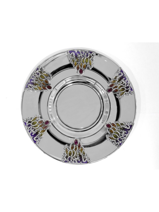 Assiette pour coupe de Kiddouch avec éléments de raisins et E, cadeaux Tu B'Av, I