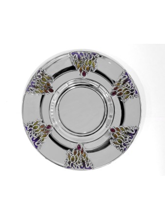 Assiette pour coupe de Kiddouch avec éléments de raisins et E, cadeaux Tu B'Av, I