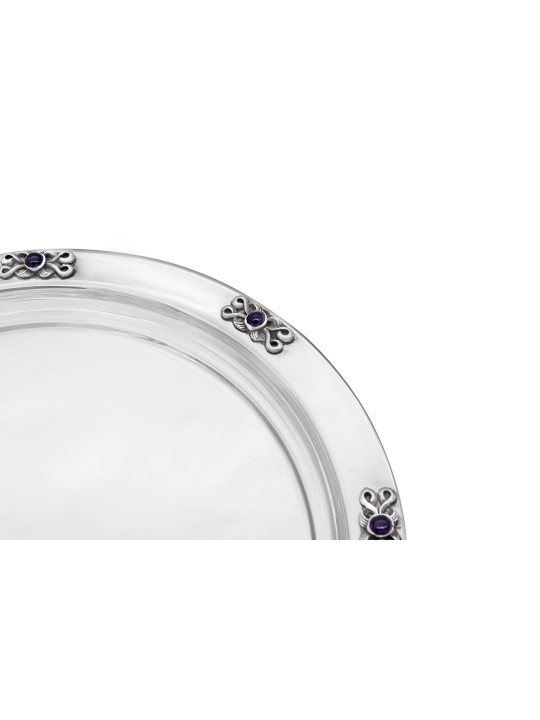 Grande assiette ronde en argent pour liqueurs avec améthyste, cadeaux Tu B'Av, I