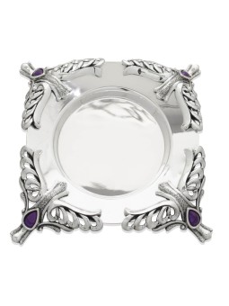 Superbe assiette en argent et coupe à vin avec amet naturel, cadeaux Tu B'Av, I