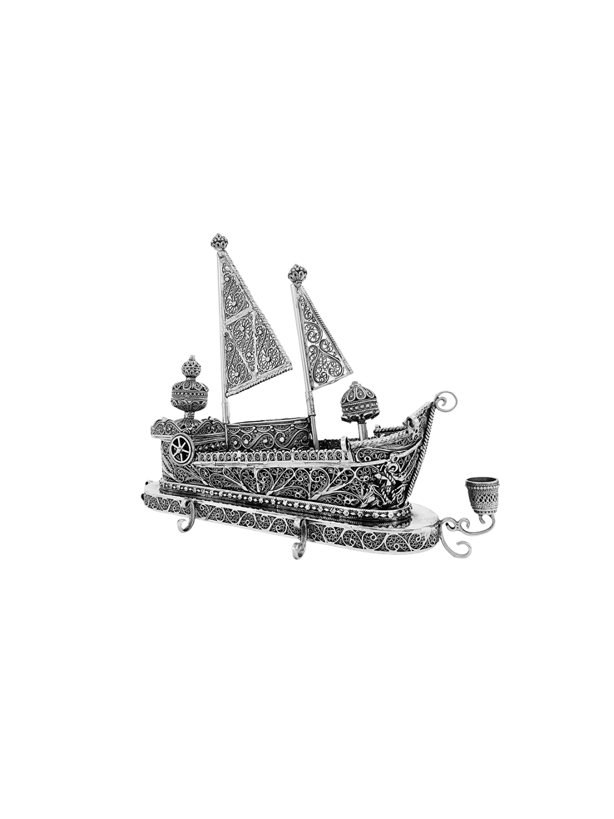 Luxueuse menorah de voilier en argent sterling avec Dr, Hanukkah moderne M