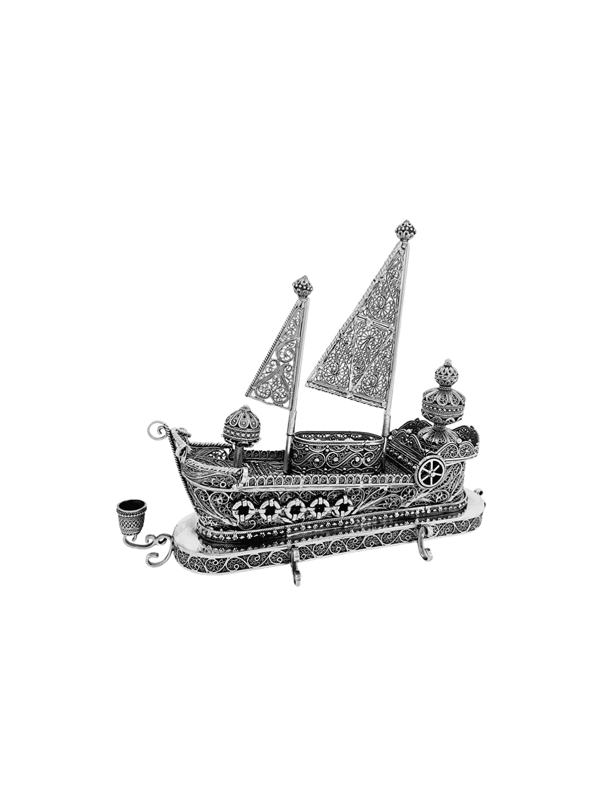 Luxueuse menorah de voilier en argent sterling avec Dr, Hanukkah moderne M