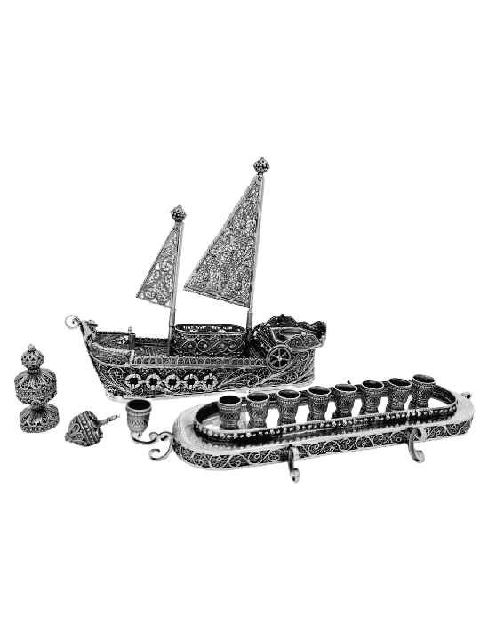 Luxurious Sterling Silver Sailboat Menorah with Dr , Modern Hanukkah M
