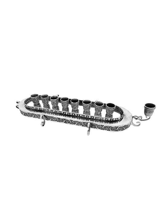 Luxueuse menorah de voilier en argent sterling avec Dr, Hanukkah moderne M