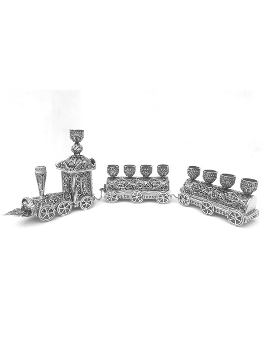 Train Hanukkah Menorah , Sterling Silver Judaica , Judaica israélien