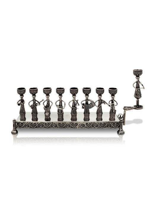 Musiciens en argent sterling filigrane Hanukkah Menora , Cadeaux Tu B'Av , I