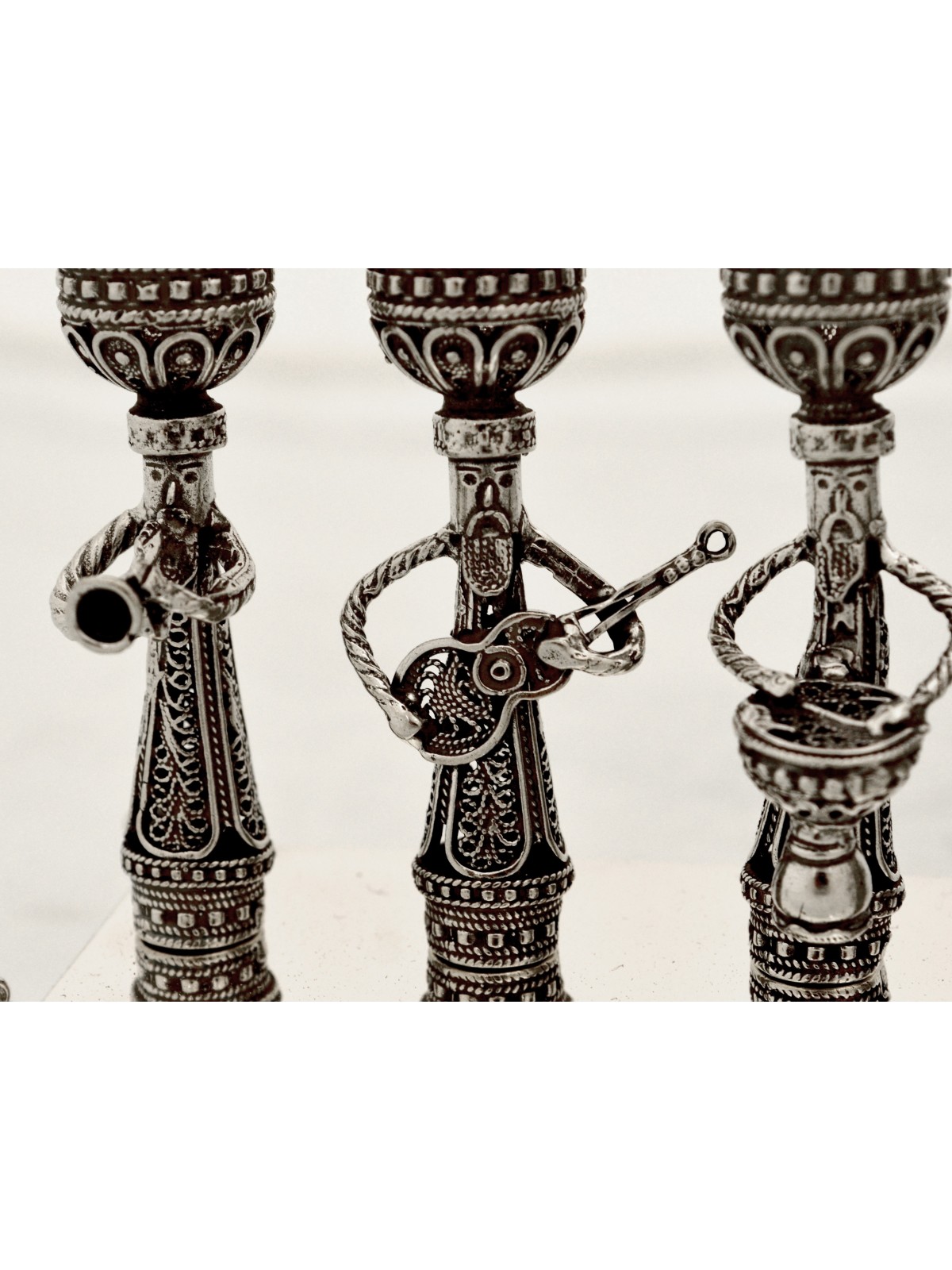 Musiciens en argent sterling filigrane Hanukkah Menora , Cadeaux Tu B'Av , I