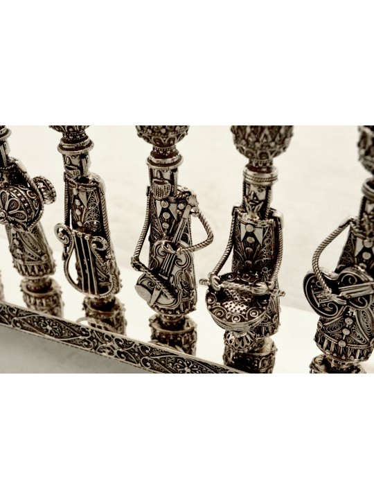 Sterling Silver Musicians Filigree Hanukkah Menora , Tu B'Av Gifts , I
