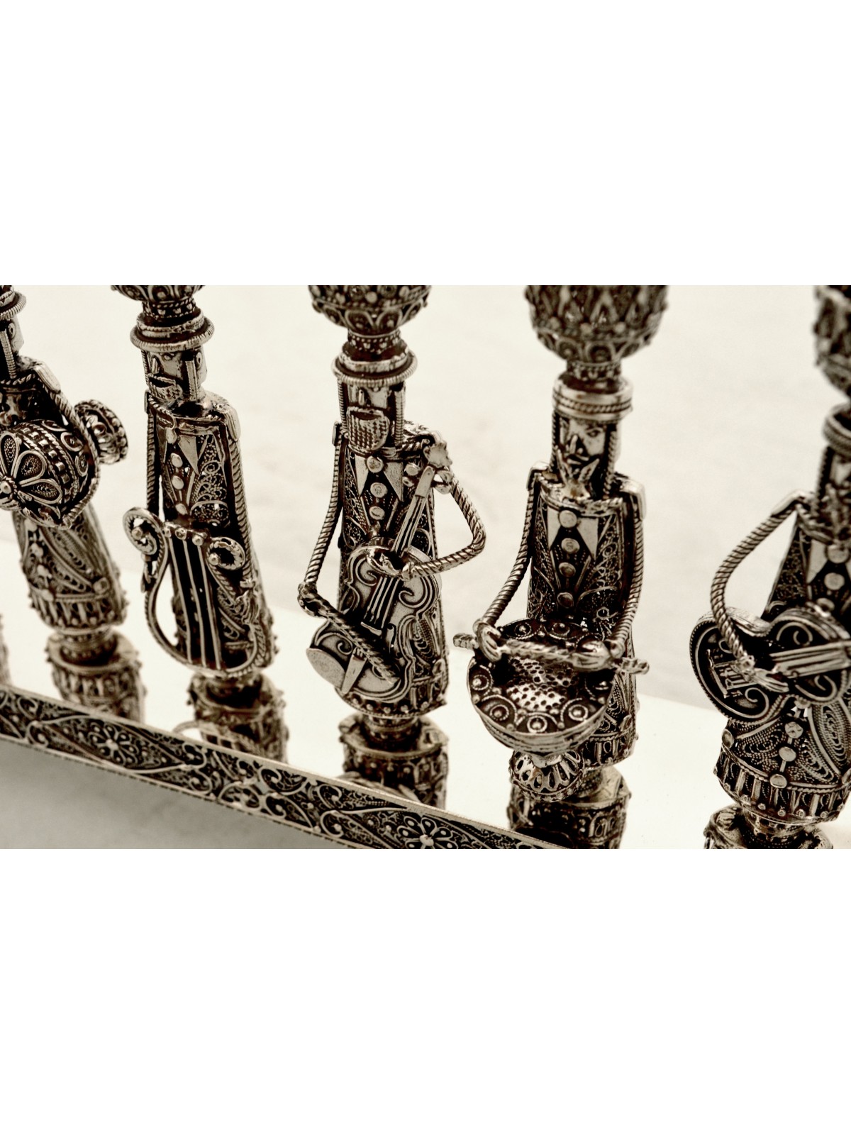 Sterling Silver Musicians Filigree Hanukkah Menora , Tu B'Av Gifts , I