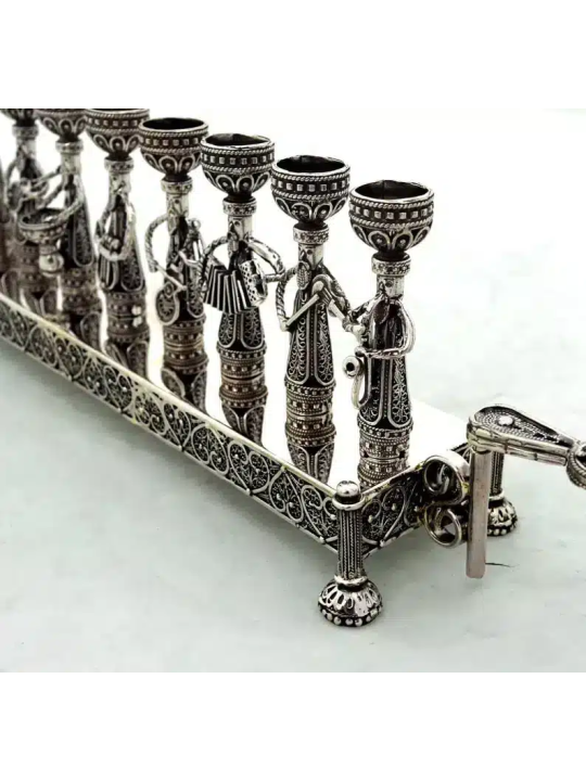 Sterling Silver Musicians Filigree Hanukkah Menora , Tu B'Av Gifts , I