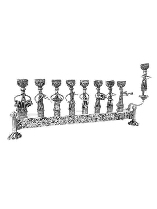 Sterling Silver Musicians Filigree Hanukkah Menora , Tu B'Av Gifts , I