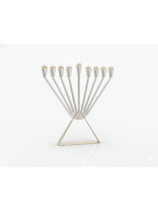 Sterling Silver Chabad Oil Menorah with Brass Gold , Modern Hanukkah M
