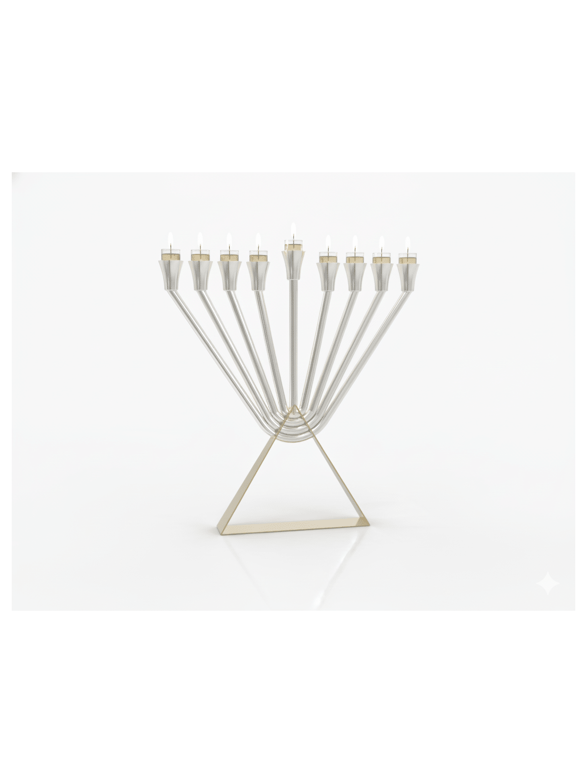 Sterling Silver Chabad Oil Menorah with Brass Gold , Modern Hanukkah M