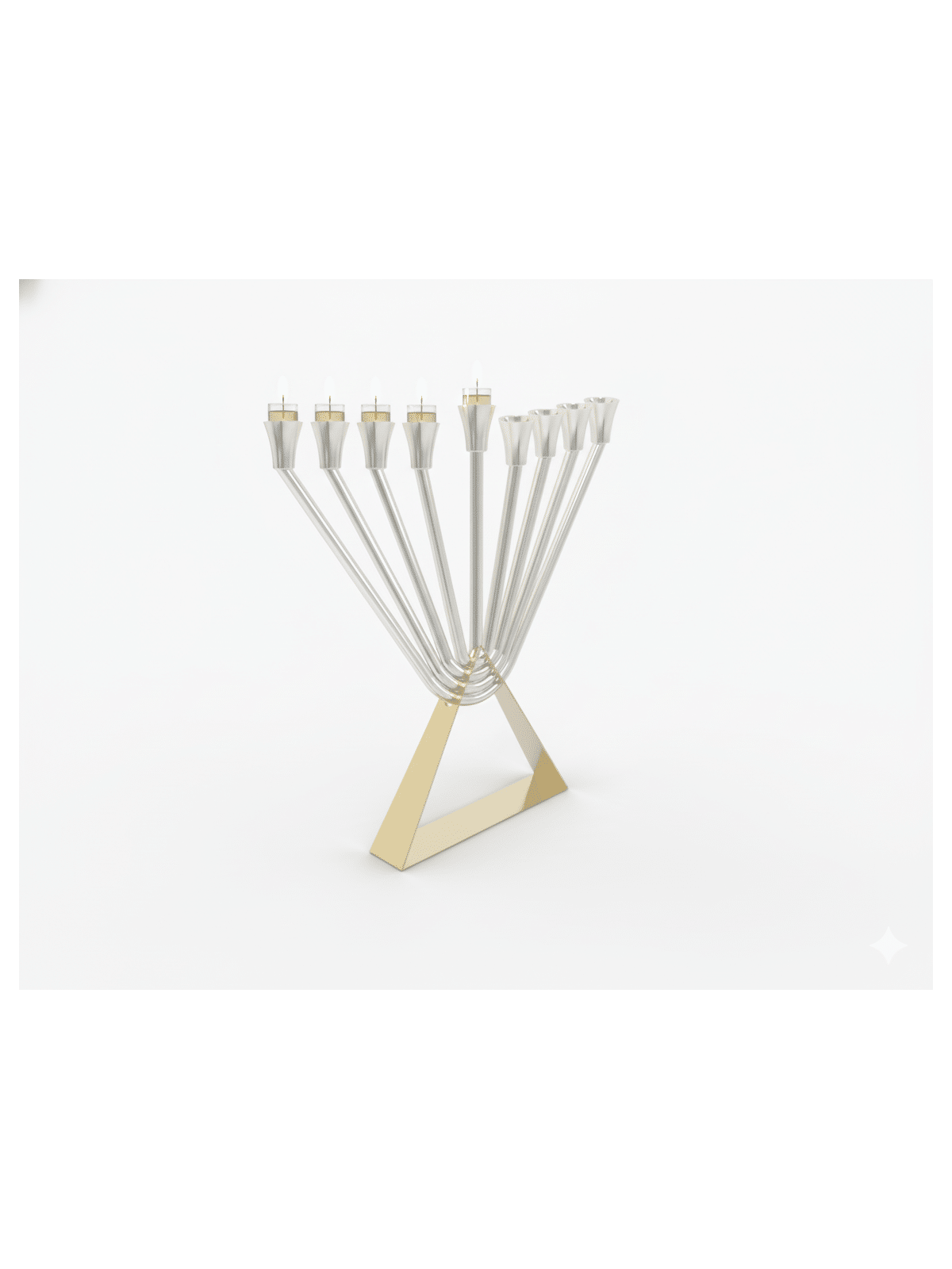 Menorah à l’huile Chabad en argent sterling avec or en laiton, Hanukkah moderne M