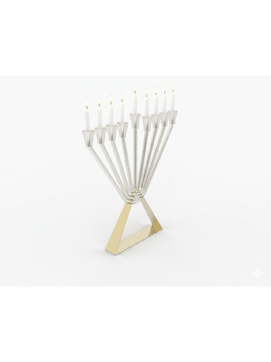 Menorah à l’huile Chabad en argent sterling avec or en laiton, Hanukkah moderne M