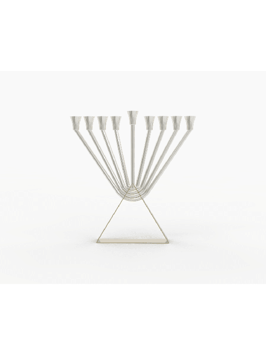 Sterling Silver Chabad Oil Menorah with Brass Gold , Modern Hanukkah M