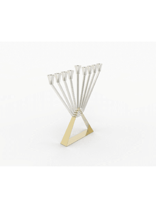 Menorah à l’huile Chabad en argent sterling avec or en laiton, Hanukkah moderne M