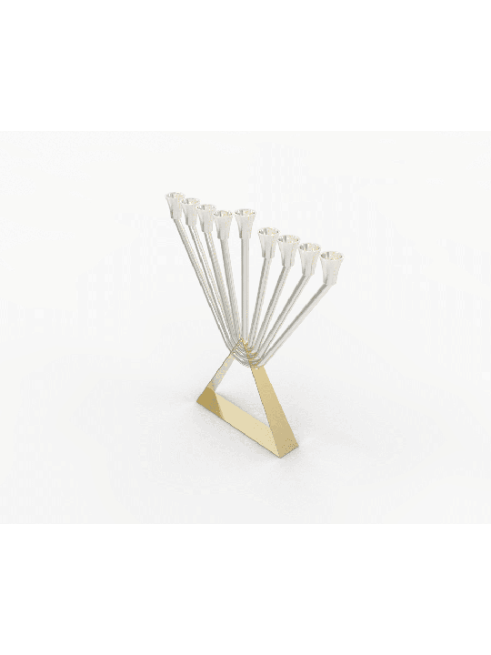 Menorah à l’huile Chabad en argent sterling avec or en laiton, Hanukkah moderne M