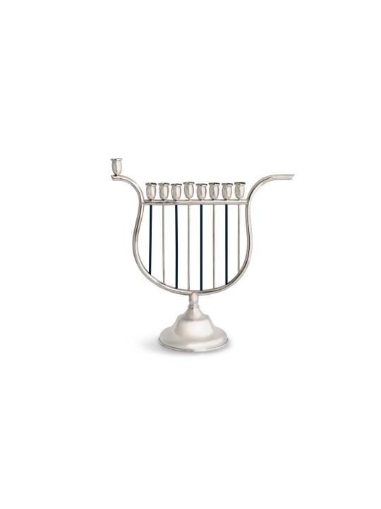Colorful Harp Shaped Sterling Silver Menorah , Jewish Wedding Gifts ,