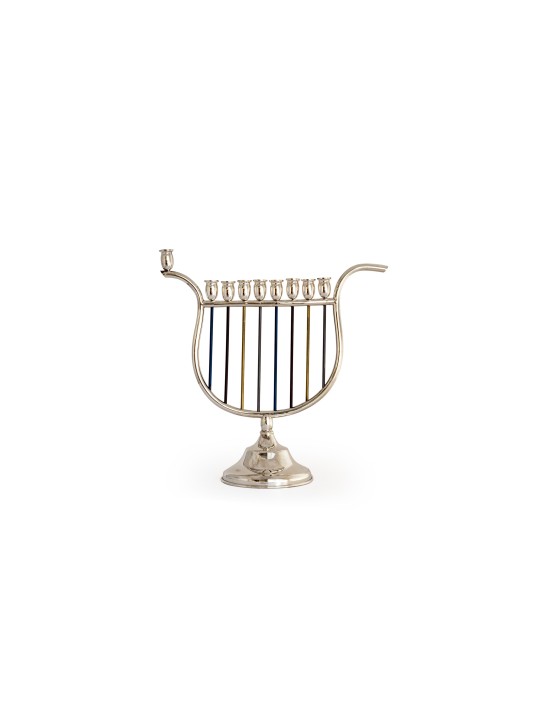 Colorful Harp Shaped Sterling Silver Menorah , Jewish Wedding Gifts ,