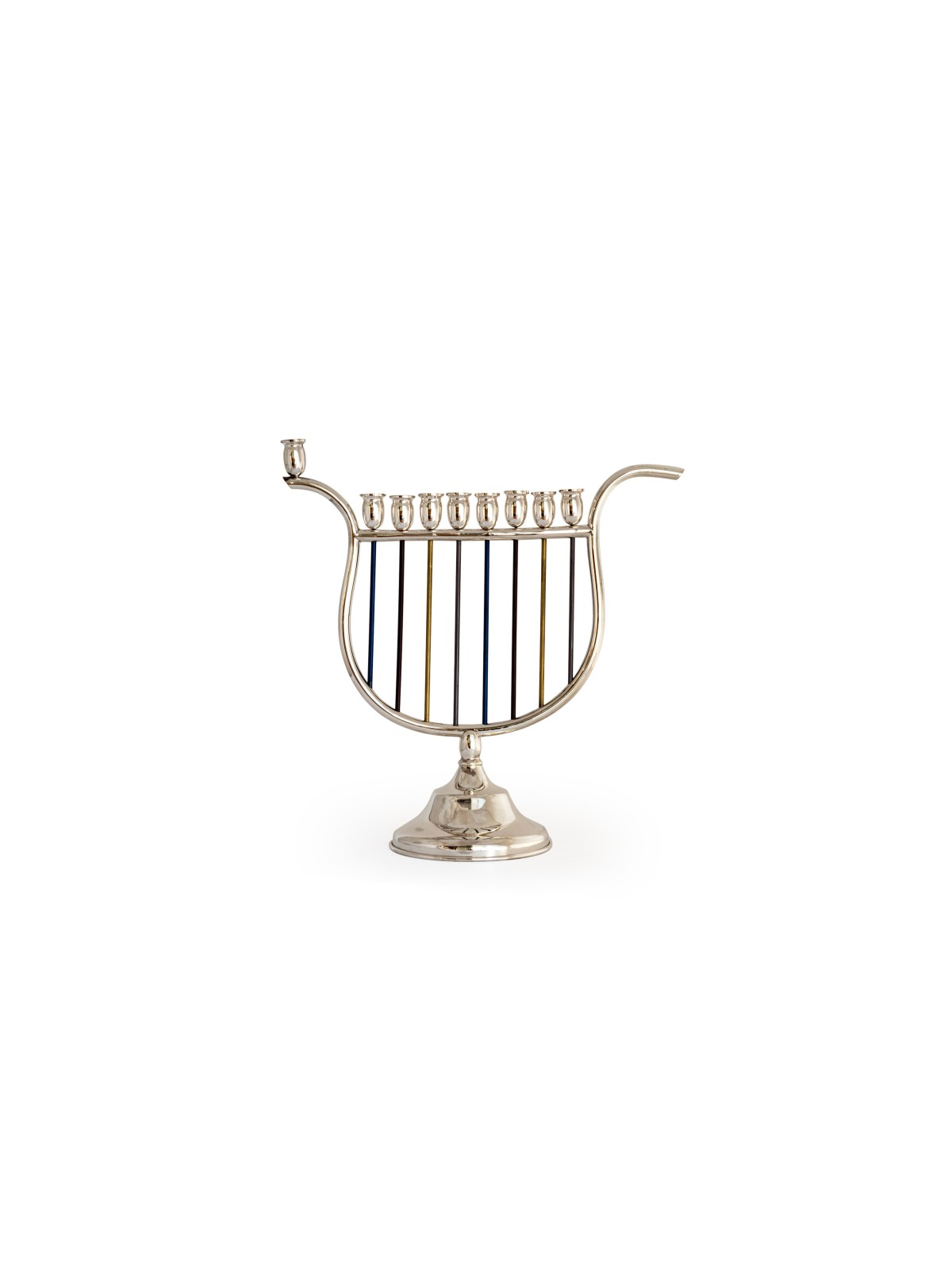 Colorful Harp Shaped Sterling Silver Menorah , Jewish Wedding Gifts ,
