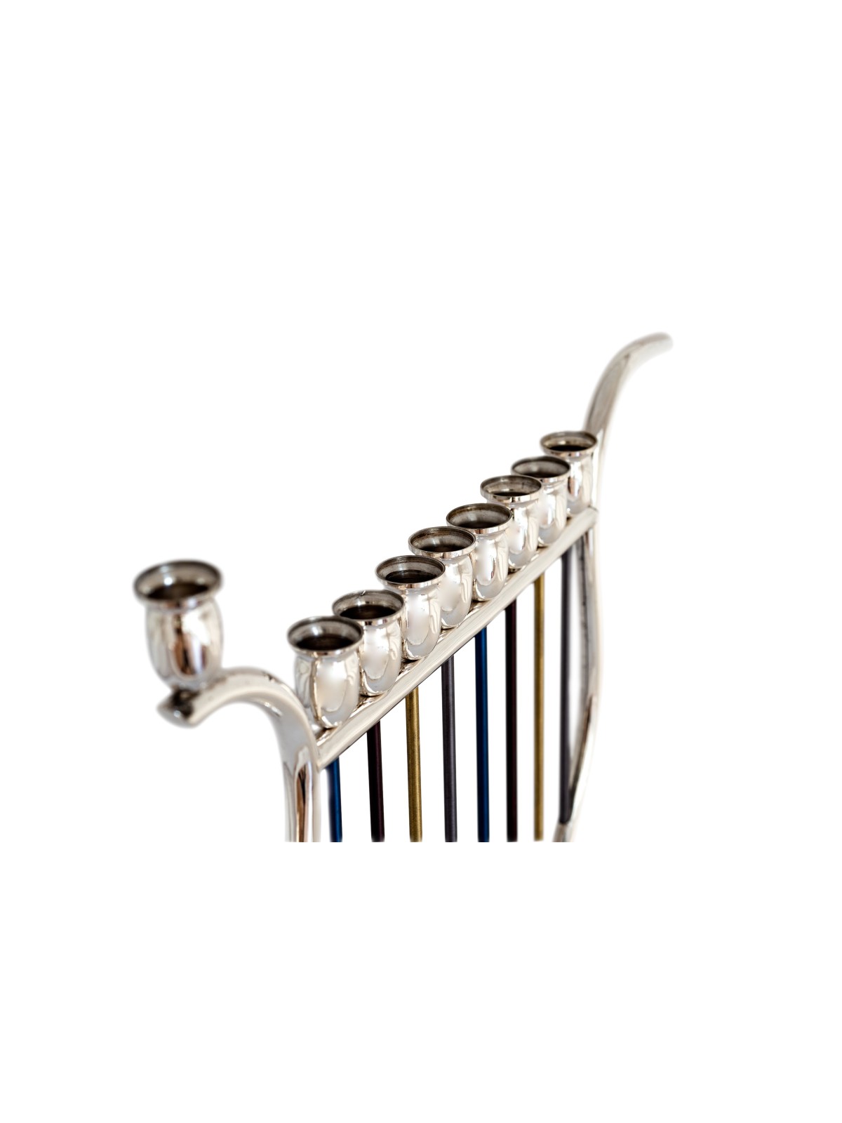 Colorful Harp Shaped Sterling Silver Menorah , Jewish Wedding Gifts ,