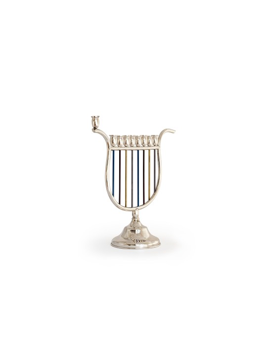 Colorful Harp Shaped Sterling Silver Menorah , Jewish Wedding Gifts ,