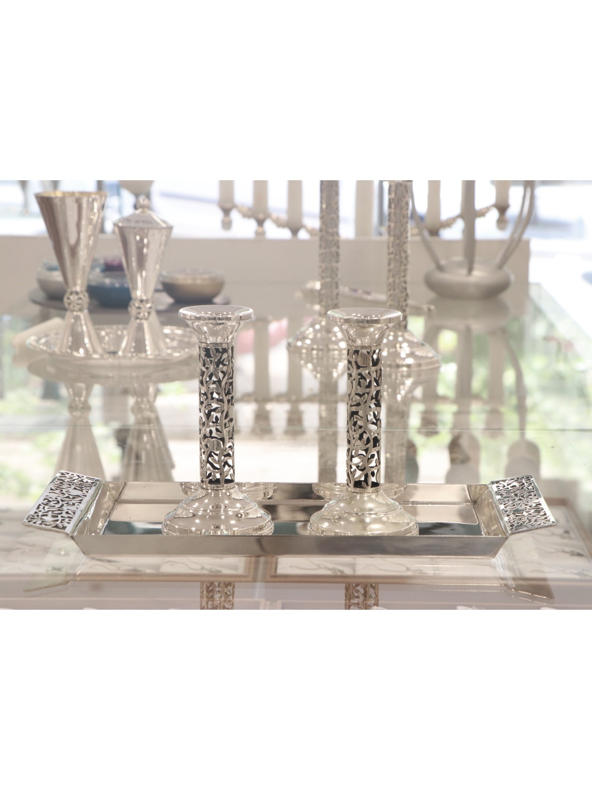 Grand plateau en argent sterling avec décorations de vigne, cadeaux Tu B'Av, Isr