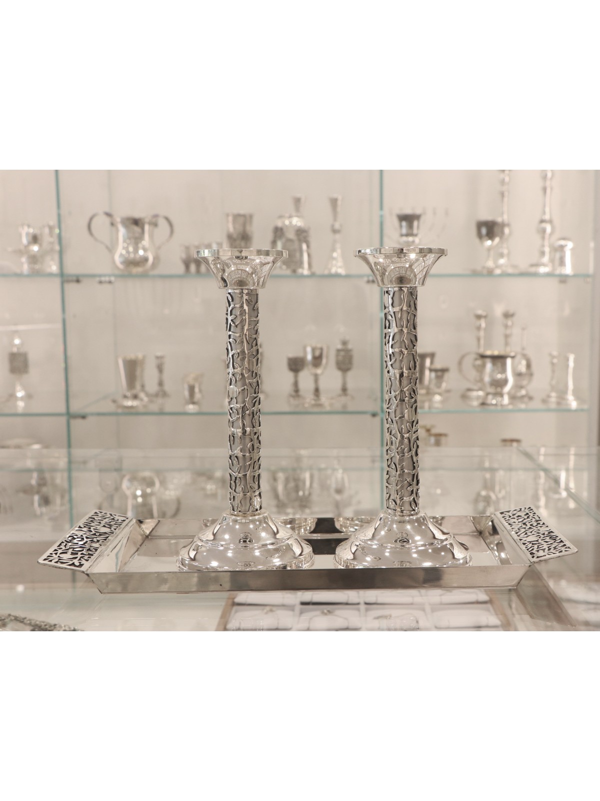 Grand plateau en argent sterling avec décorations de vigne, cadeaux Tu B'Av, Isr