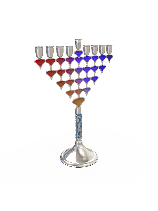 Two-Sided Enameled Colorful Menorah , Modern Hanukkah Menorahs , Israe