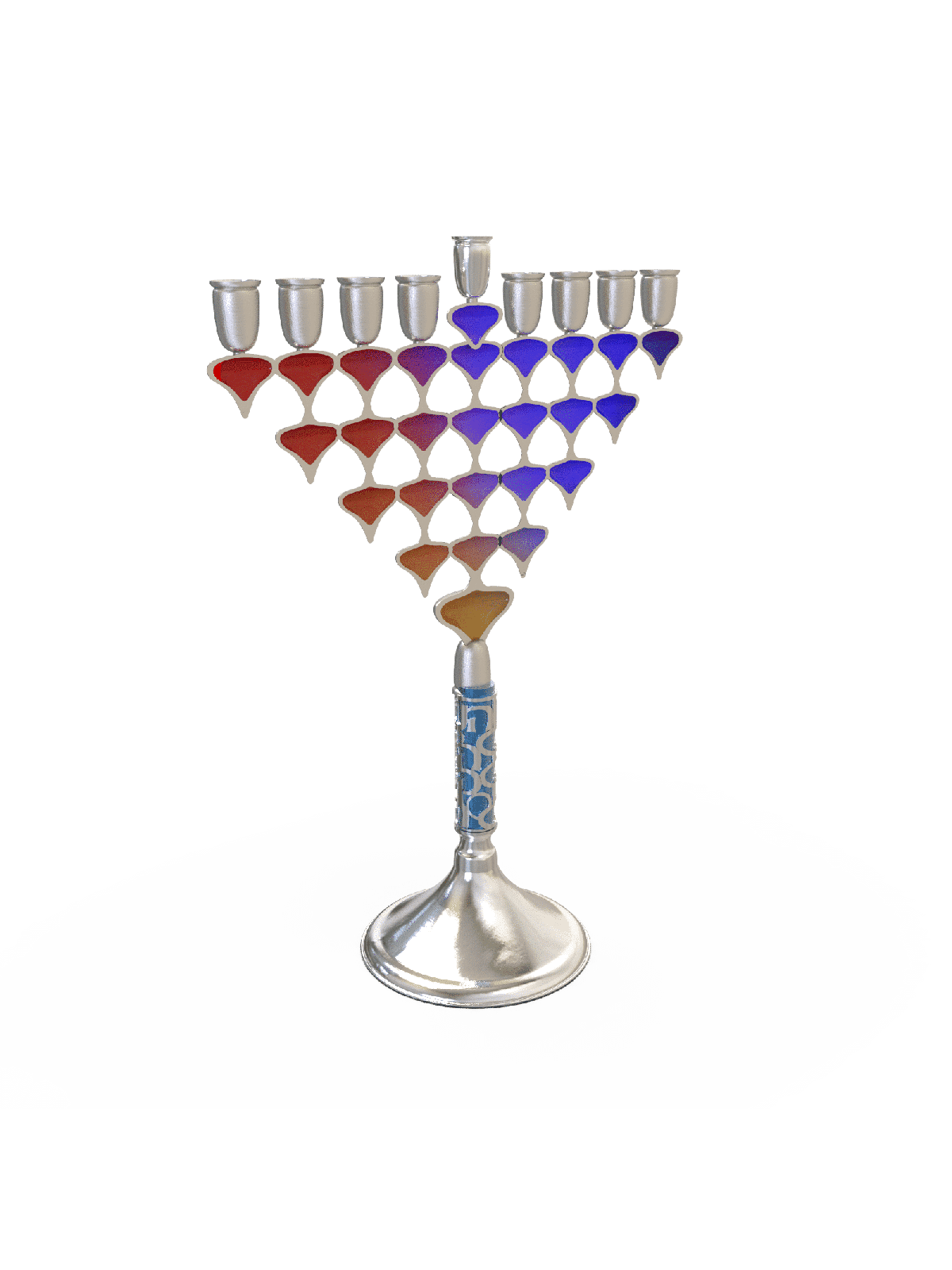 Two-Sided Enameled Colorful Menorah , Modern Hanukkah Menorahs , Israe