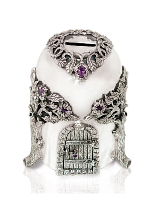 House Shaped Charity Box Amethyst Stones , Tzedakah Boxes , Israeli Ju