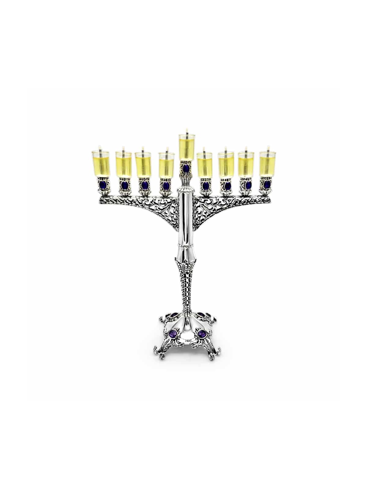 חנוכיה מלכותית כסף גדולה עם אמטיסט , מתנות לחנוכה ,